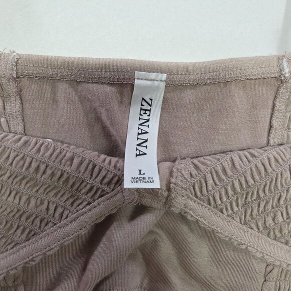 Zenana Smocked Bralette Top Spaghetti Straps Stretchy Mocha/Taupe Women L New - Picture 2 of 7